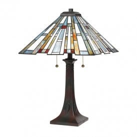 Quoizel Maybeck 2 Light Tiffany Style Table Lamp In Valiant Bronze Finish And Tiffany Shade