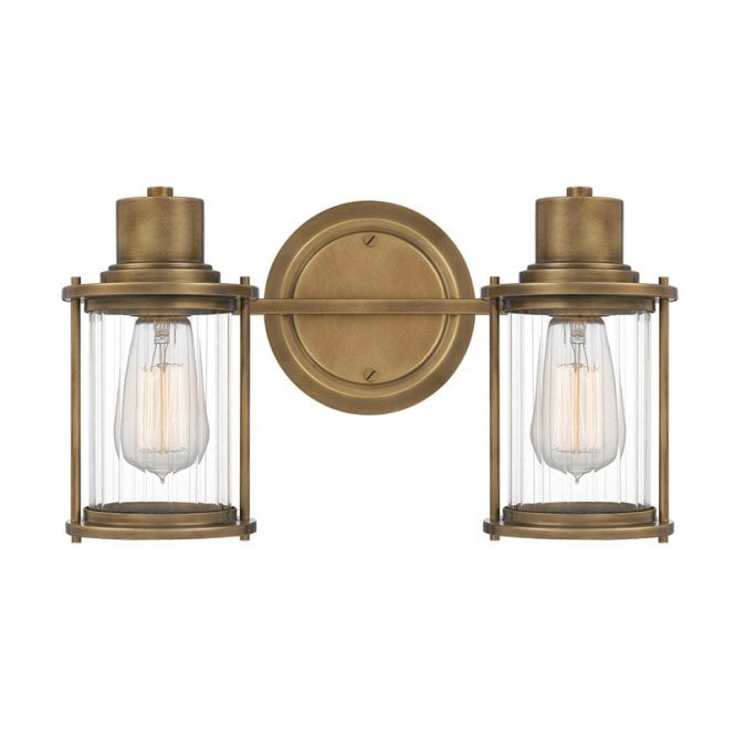 Quoizel Riggs 2 Light Bathroom Wall Light In Weathered Brass With Clear Glass