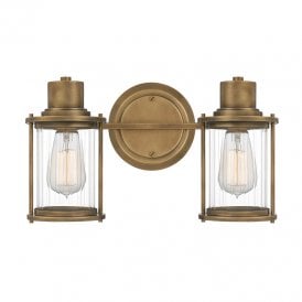 Quoizel Riggs 2 Light Bathroom Wall Light In Weathered Brass With Clear Glass