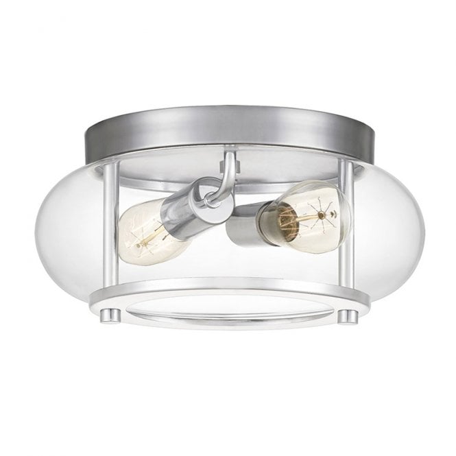 Quoizel Trilogy 2 Light Bathroom Flush Ceiling Light In Polished Chrome With Clear Glass