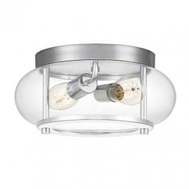 Quoizel Trilogy 2 Light Bathroom Flush Ceiling Light In Polished Chrome With Clear Glass