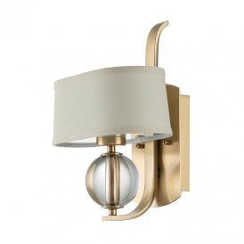 Quoizel Uptown Gotham Single Light Wall Fitting In Brushed Brass Finish With Cream Fabric Shade