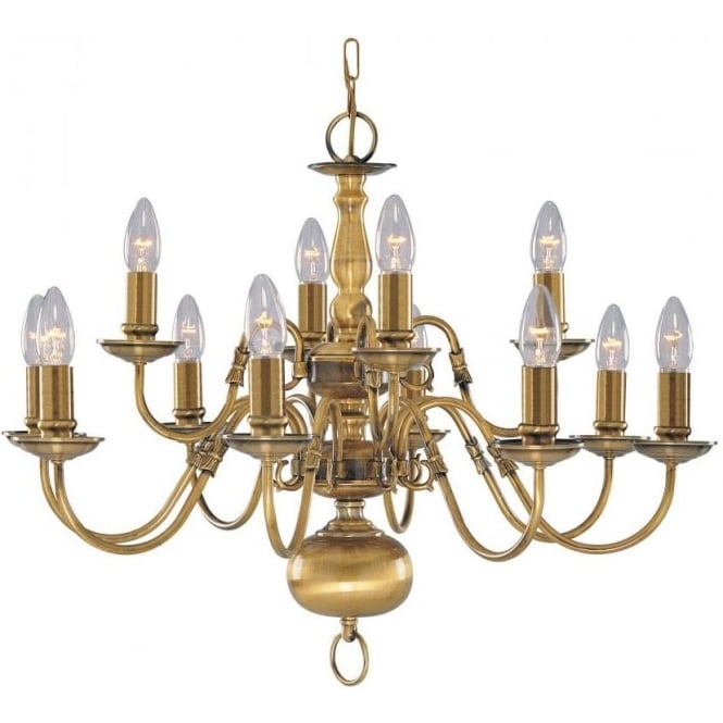Searchlight Lighting 1019-12AB Flemish 12 Light Ceiling Fitting with an Antique Brass Finish