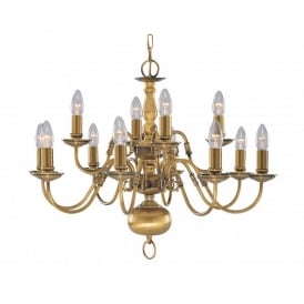 1019-12AB Flemish 12 Light Ceiling Fitting with an Antique Brass Finish