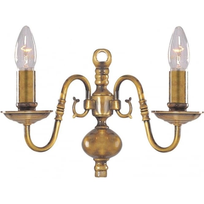 Searchlight Lighting 1019-2AB Flemish 2 Light Wall Fitting in an Antique Brass Finish