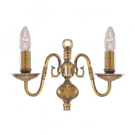 1019-2AB Flemish 2 Light Wall Fitting in an Antique Brass Finish
