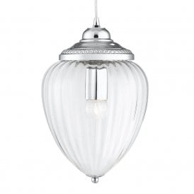 1091CC Clear Ribbed Glass Ceiling Pendant in Polished Chrome Finish