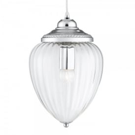 1091CC Clear Ribbed Glass Ceiling Pendant in Polished Chrome Finish