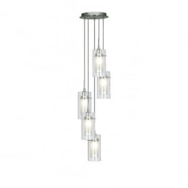 2305-5 Duo 1 Ceiling Pendant with 5 Lights in Polished Chrome with Glass Shades
