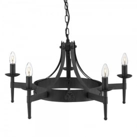 2425-5BK Cartwheel 5 Light Wrought Iron Ceiling Fitting In Matt Black Finish