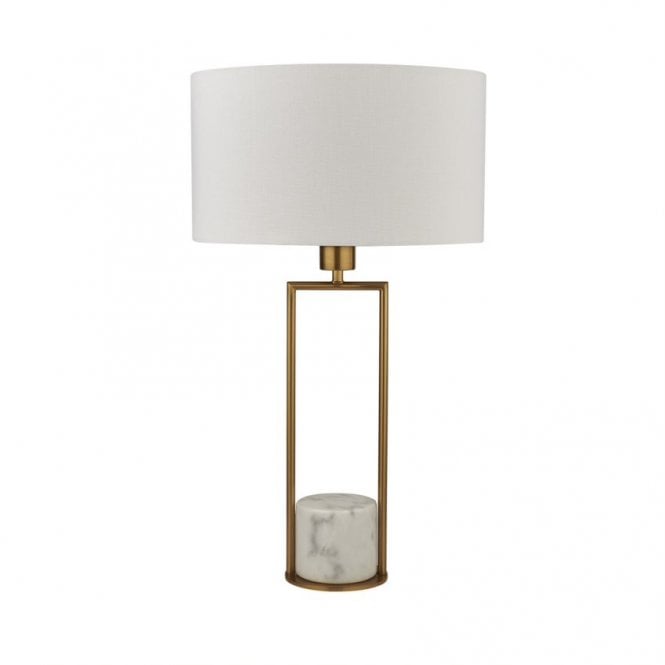 Searchlight Lighting 2871GO Single Light Table Lamp in Gold and Marble Finish Complete with White Drum Shade
