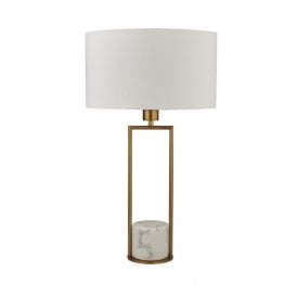 2871GO Single Light Table Lamp in Gold and Marble Finish Complete with White Drum Shade