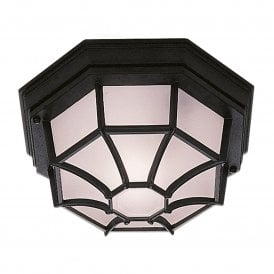 2942BK Single Light Flush Ceiling Fitting Die Cast Aluminium in Black Finish with Frosted Glass