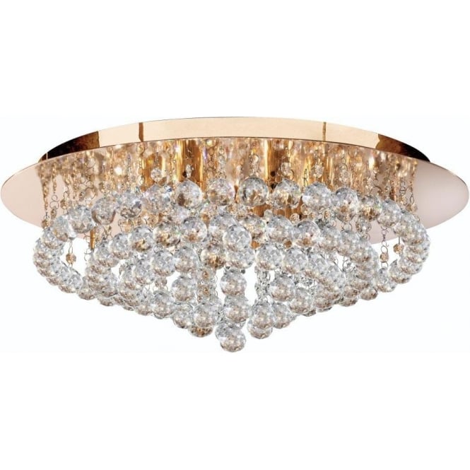 Searchlight Lighting 3408-8GO Hanna 8 Light Crystal Semi Flush Ceiling Fitting in Gold Finish