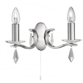 3902-2SS Royale 2 Light Wall Fitting In Satin Silver Finish With Hexagonal Glass Sconces