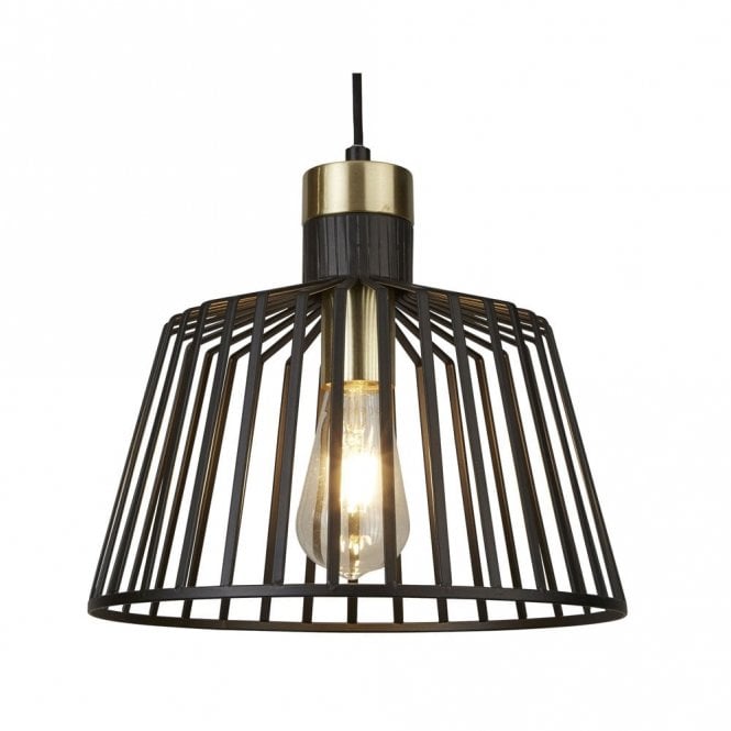 Searchlight Lighting 400140 Searchlight Bird Cage Single Light Large Ceiling Pendant in Black And Satin Brass Finish