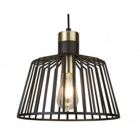 400140 Searchlight Bird Cage Single Light Large Ceiling Pendant in Black And Satin Brass Finish