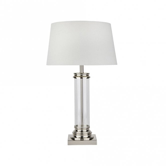 Searchlight Lighting 400637 Pedestal Single Light Table Lamp With Clear Glass & Satin Silver Base And Cream Shade