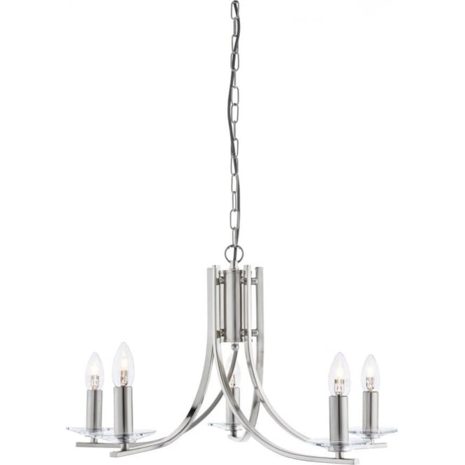 Searchlight Lighting 4165-5SS Ascona 5 Light Ceiling Fitting In Satin Silver Finish With Clear Glass Sconces