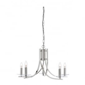 4165-5SS Ascona 5 Light Ceiling Fitting In Satin Silver Finish With Clear Glass Sconces