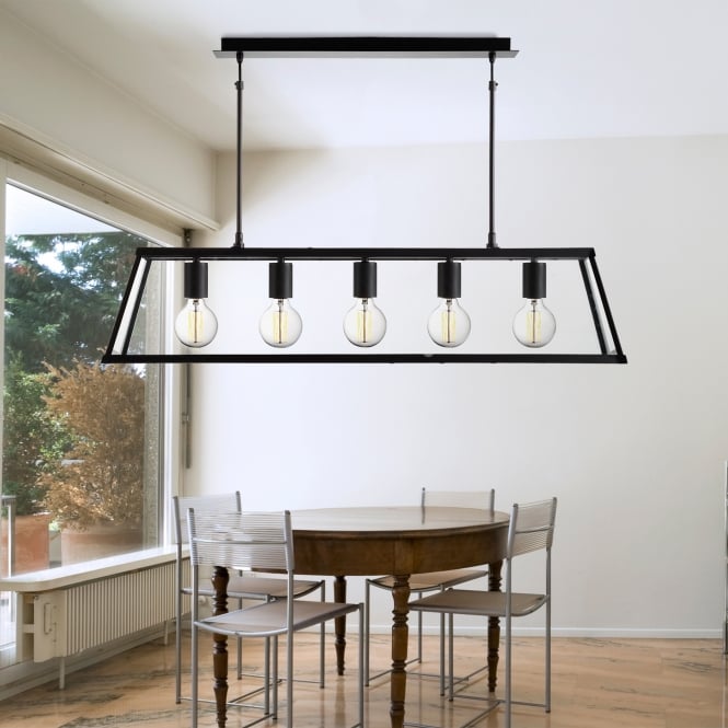 Searchlight Lighting 4614-5BK Voyager 5 Light Ceiling Pendant in a Black Finish with Clear Glass Diffuser