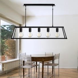 4614-5BK Voyager 5 Light Ceiling Pendant in a Black Finish with Clear Glass Diffuser