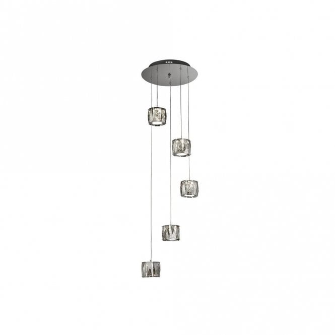 Searchlight Lighting 46488 Margot 5 Light LED Cascade Ceiling Pendant In Polished Chrome Finish With Smoked Glass Shades