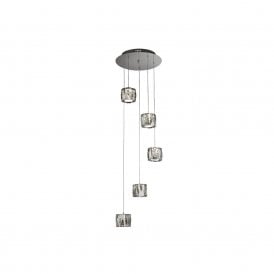 46488 Margot 5 Light LED Cascade Ceiling Pendant In Polished Chrome Finish With Smoked Glass Shades
