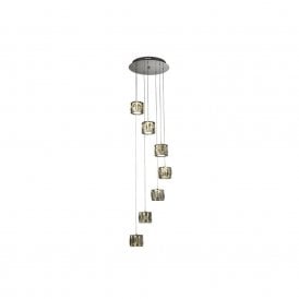 46489 Margot 7 Light LED Cascade Ceiling Pendant In Polished Chrome Finish With Smoked Glass Shades