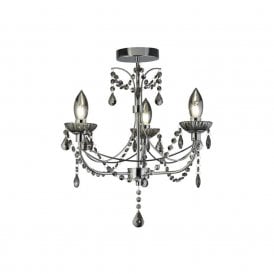 46494 Luna 3 Light Semi-Flush Bathroom Chandelier Ceiling Fitting In Polished Chrome Finish With Smoked Glass