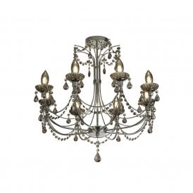 46496 Luna 8 Light Semi-Flush Bathroom Chandelier Ceiling Fitting In Polished Chrome Finish With Smoked Glass
