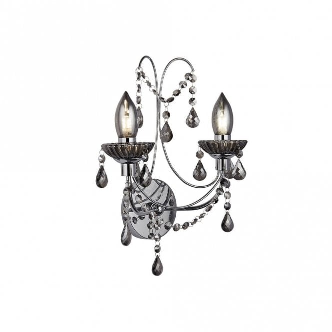 Searchlight Lighting 46497 Luna Twin Bathroom Wall Light in Chrome Finish with Smoked Glass Sconces