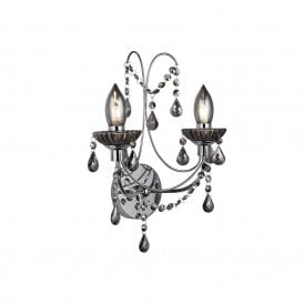 46497 Luna Twin Bathroom Wall Light in Chrome Finish with Smoked Glass Sconces