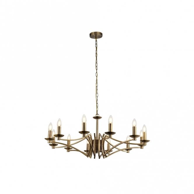 Searchlight Lighting 47164 Searchlight Ascot 12 Light Chandelier in Antique Brass Finish