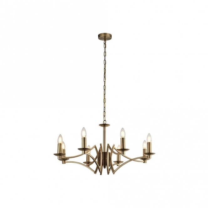 Searchlight Lighting 47165 Searchlight Ascot 8 Light Chandelier in Antique Brass Finish