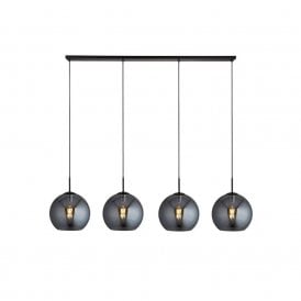 47613 Searchlight Amsterdam Glass 4 Light Bar Ceiling Pendant in Black Finish With Smoked Glass Shades