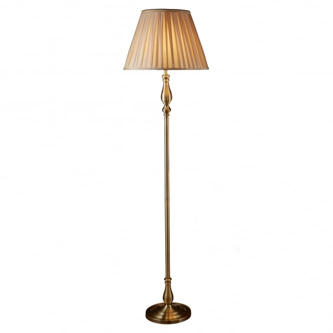 Searchlight Lighting 5029AB Flemish Single Light Floor Lamp In Antique Brass Finish With Mink Pleated Fabric Shade