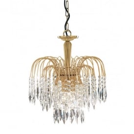 5173-3 Waterfall 3 Light Crystal Ceiling Fitting with Gold Finish