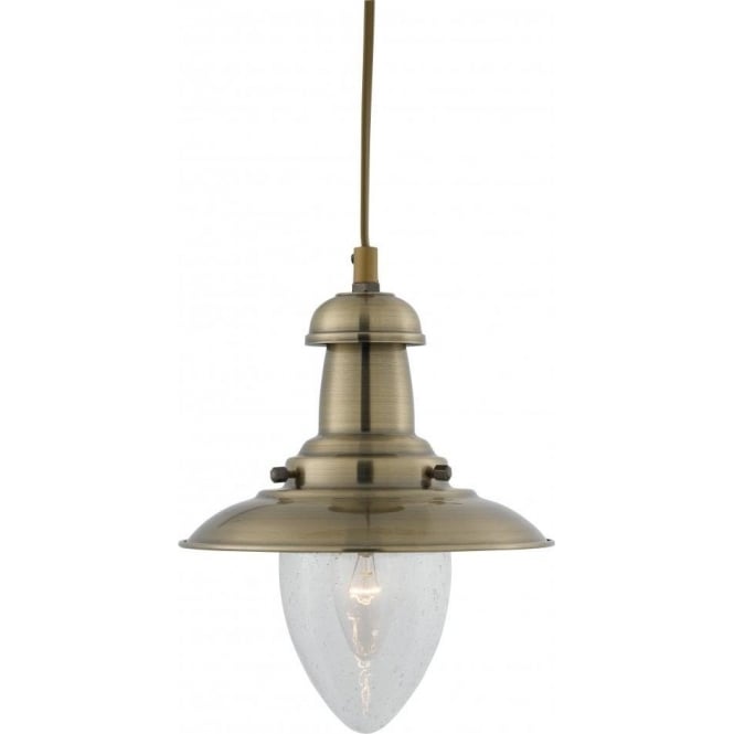 Searchlight Lighting 5787AB Fisherman Single Light Small Ceiling Pendant in an Antique Brass Finish