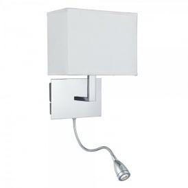 6519CC Dual LED Light Switched Wall Fitting in Polished Chrome Finish with White Fabric Shade