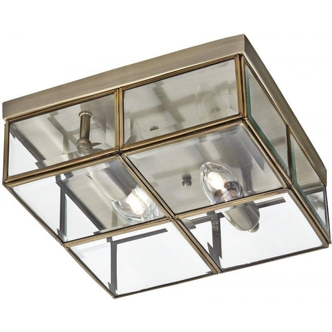 Searchlight Lighting 6769-26AB 2 Light Flush Ceiling Fitting with Bevelled Glass and Antique Brass Finish