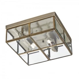 6769-26AB 2 Light Flush Ceiling Fitting with Bevelled Glass and Antique Brass Finish