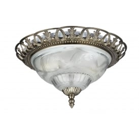 7045-13 2 Light Flush Ceiling Fitting in Antique Brass Finish
