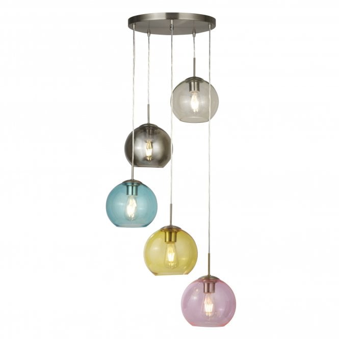 Searchlight Lighting 8135-5SS Mardi Gras 5 Light Multi Coloured Ceiling Pendant