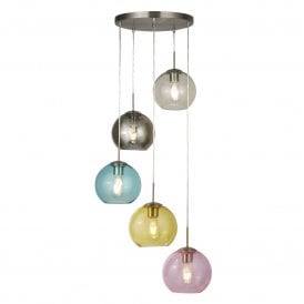 8135-5SS Mardi Gras 5 Light Multi Coloured Ceiling Pendant