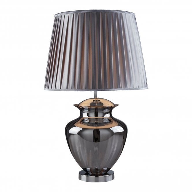 Searchlight Lighting 8531SM Urn Single Light Table Lamp With Smoked Glass Base And Grey Pleated Shade