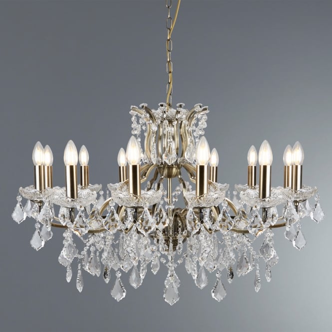 Searchlight Lighting 87312-12AB Paris 12 Light Ceiling Chandelier in Antique Brass Finish With Clear Crystal Drops & Trim