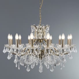 87312-12AB Paris 12 Light Ceiling Chandelier in Antique Brass Finish With Clear Crystal Drops & Trim