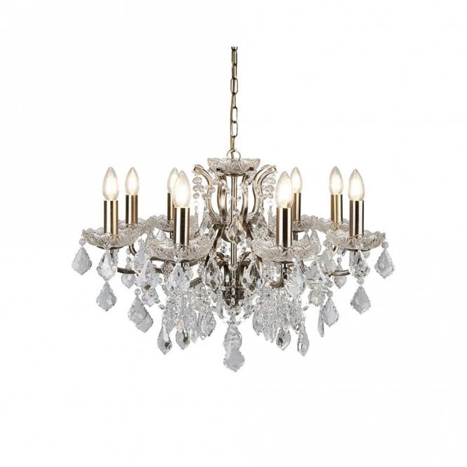 Searchlight Lighting 8738-8AB Paris 8 Light Ceiling Chandelier in Antique Brass Finish With Clear Crystal Drops & Trim