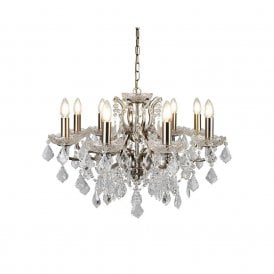 8738-8AB Paris 8 Light Ceiling Chandelier in Antique Brass Finish With Clear Crystal Drops & Trim